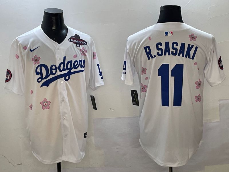 Men Los Angeles Dodgers #11 R.Sasaki White Sakura Edition 2025 Nike MLB Jersey style 2->los angeles dodgers->MLB Jersey